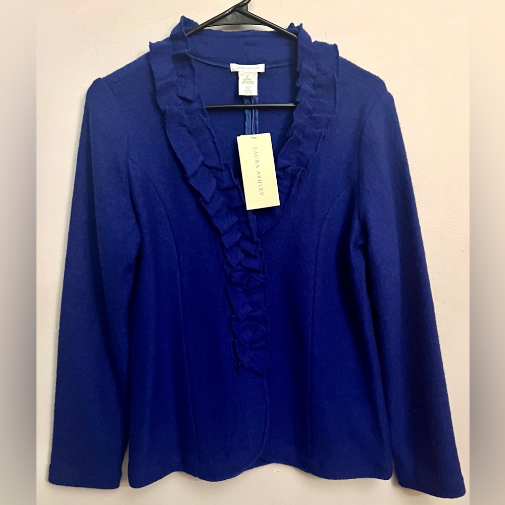 Vintage Laura AshleyJacket Ruffle Snap Button Down 100% Wool, NWT Small